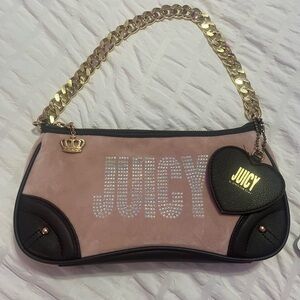 Juicy Couture Blush Pink and Dark Brown Bedazzled Shoulder Bag